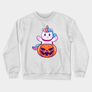 Cute Unicorn With Halloween Pumpkin Crewneck Sweatshirt